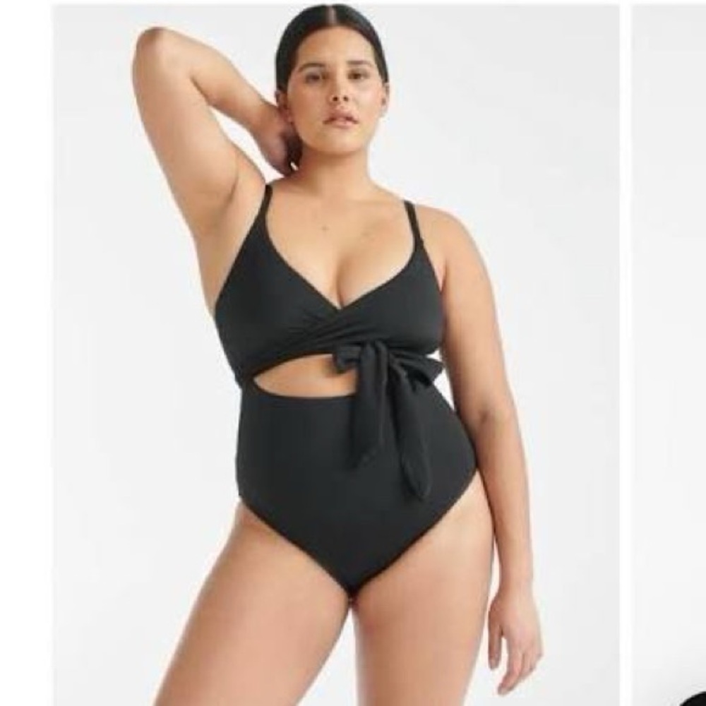 Knix Plus Size Wrap One Piece Swimsuit Black